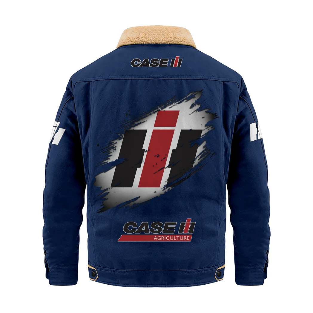 Field Work Machine Jacket Fur Collar Fleece, Motorcycle Fan Warm Jacket HVN1397CS - Deep Blue - Image 3