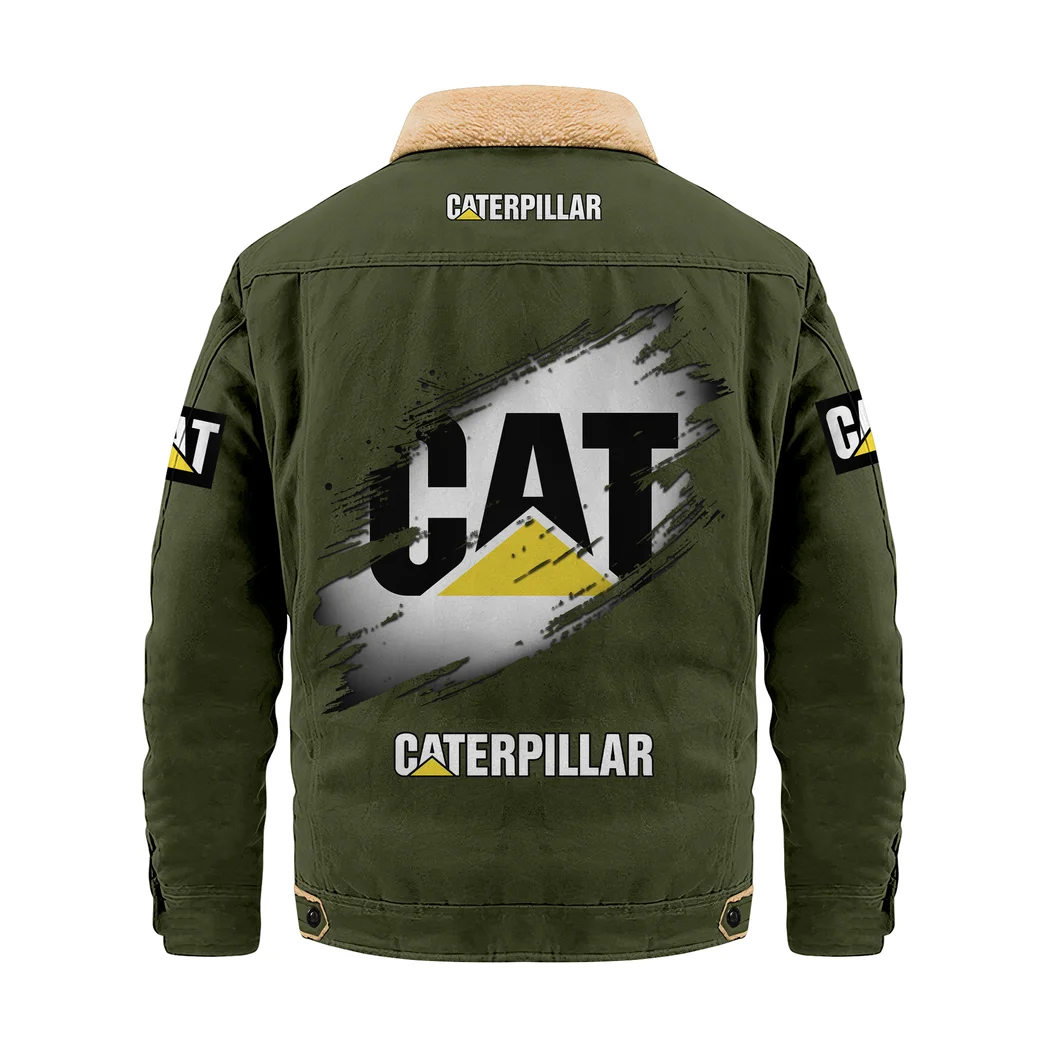 Industrial Loader Jacket Fur Collar Fleece, Motorcycle Fan Warm Jacket HVN1397CI - Military Green - Image 3