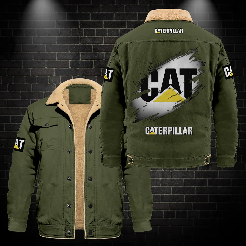 Industrial Loader Jacket Fur Collar Fleece, Motorcycle Fan Warm Jacket HVN1397CI - Military Green - Image 2