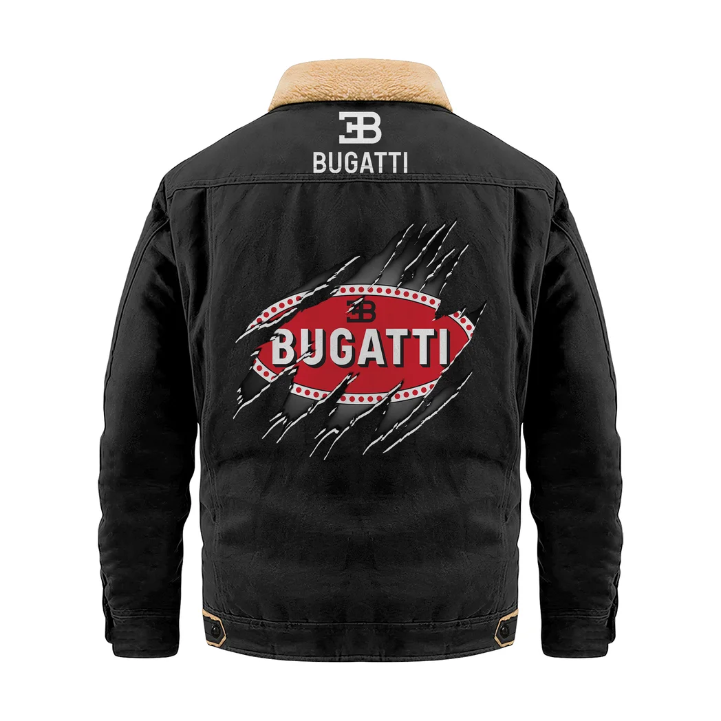 Speed Vehicle Jacket Fur Collar Fleece, Bold Automotive Fleece Jacket HVN1383BU - Black - Image 3