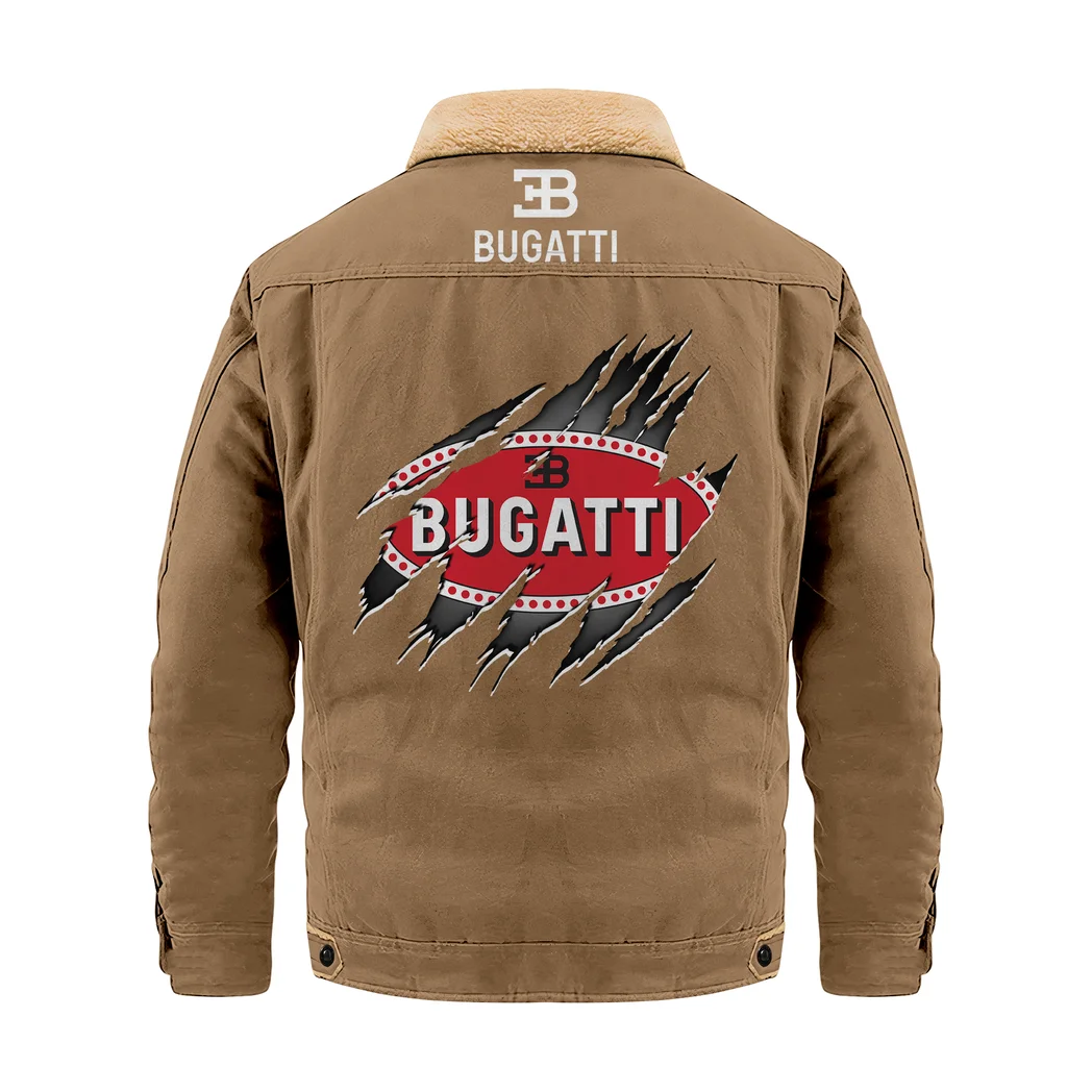 Luxury Sports Car Jacket Fur Collar Fleece, Soft Streetwear Car Jacket HVN1383BU - Khaki - Image 3