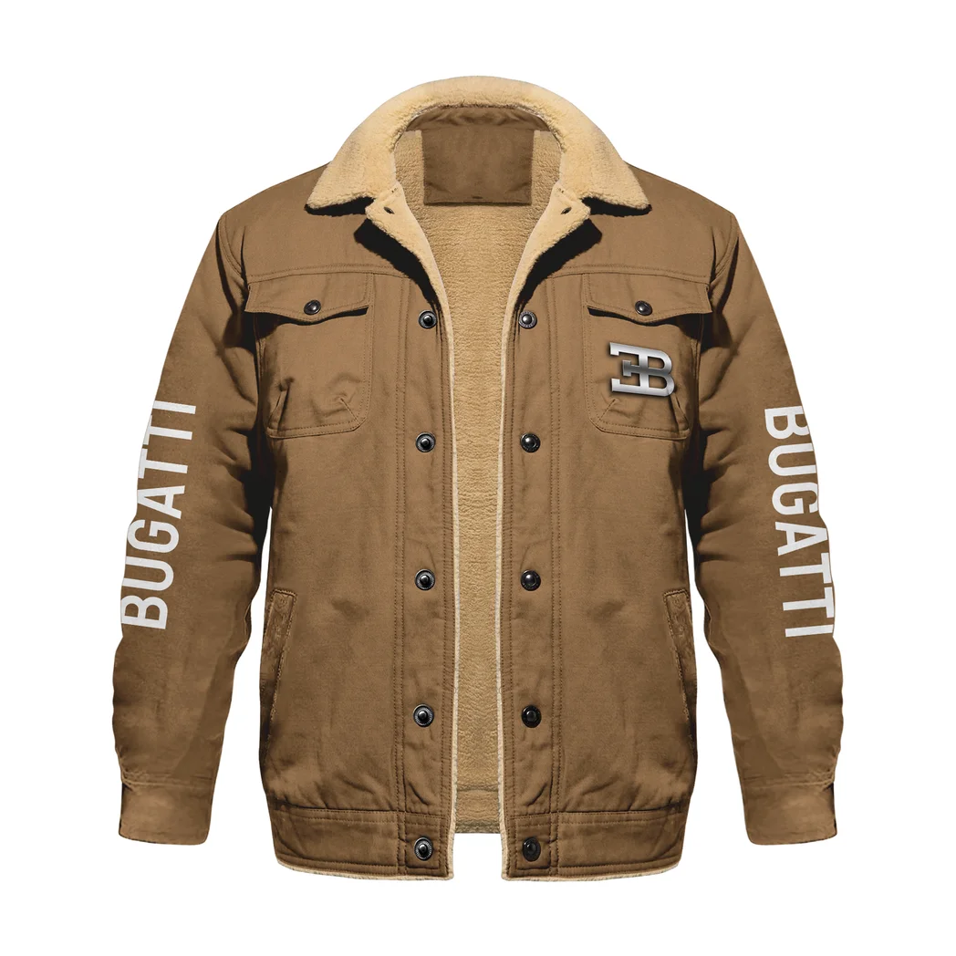 Luxury Sports Car Jacket Fur Collar Fleece, Soft Streetwear Car Jacket HVN1383BU - Khaki - Image 2