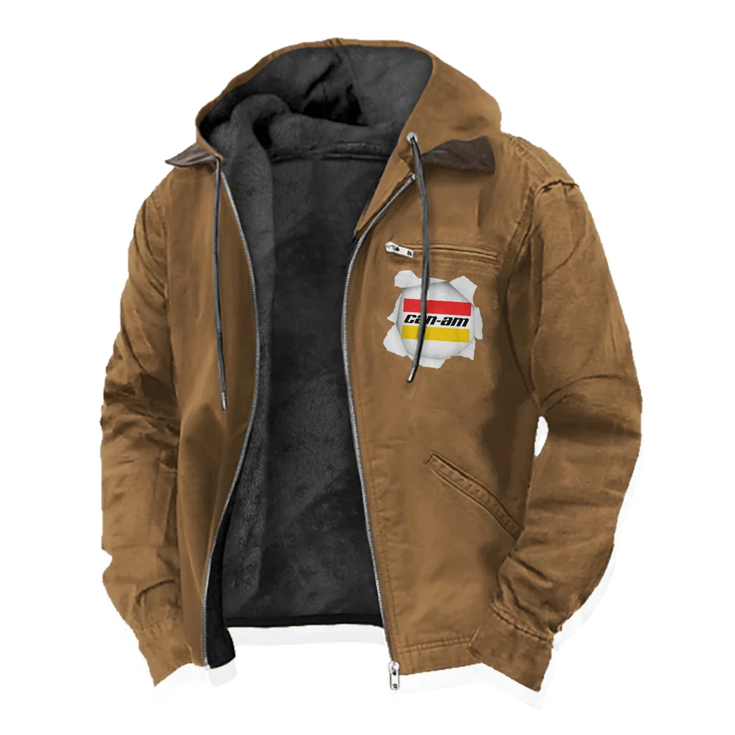 Off-Road Adventure Bike Flannel Hoodie, Warm Street Flannel HVN1330CA - Camel - Image 2