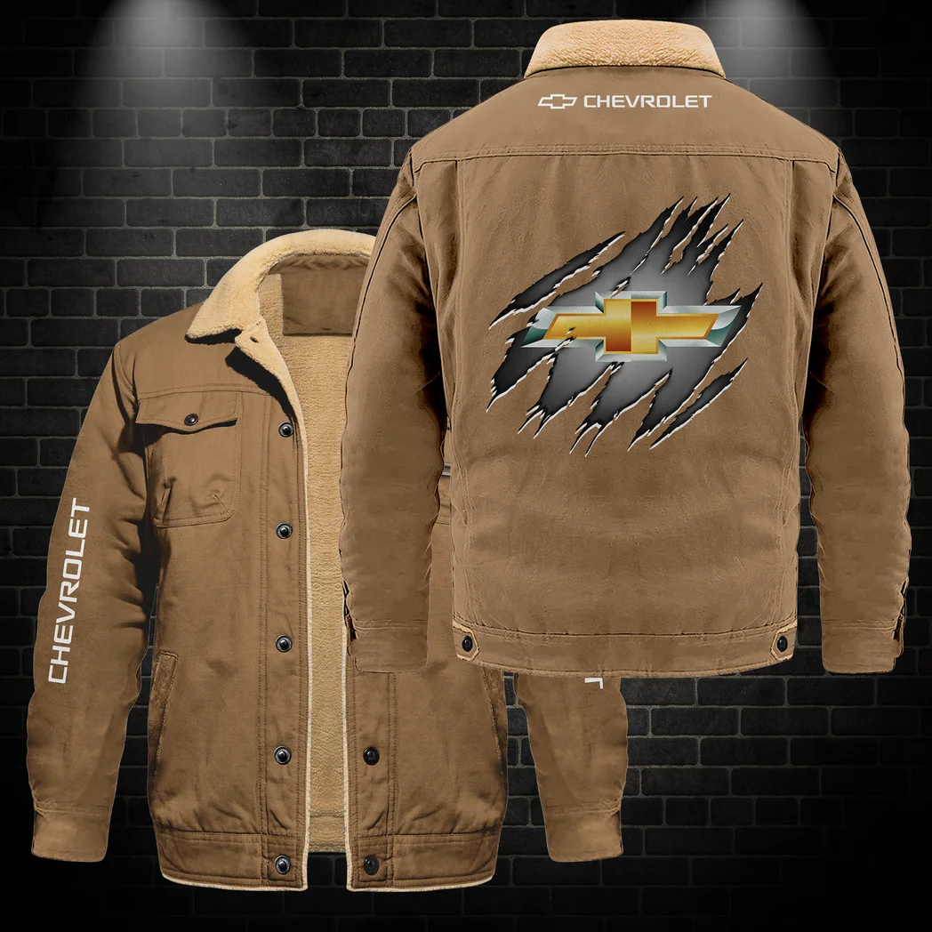 Pickup Truck Jacket Fur Collar Fleece, Fleece Outerwear HVN1383CE - Khaki - Image 3