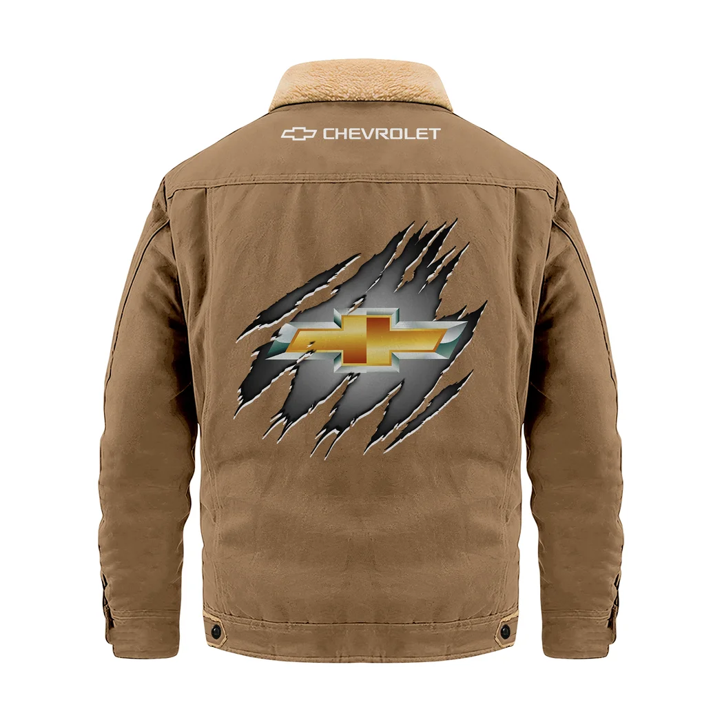 Pickup Truck Jacket Fur Collar Fleece, Fleece Outerwear HVN1383CE - Khaki - Image 2