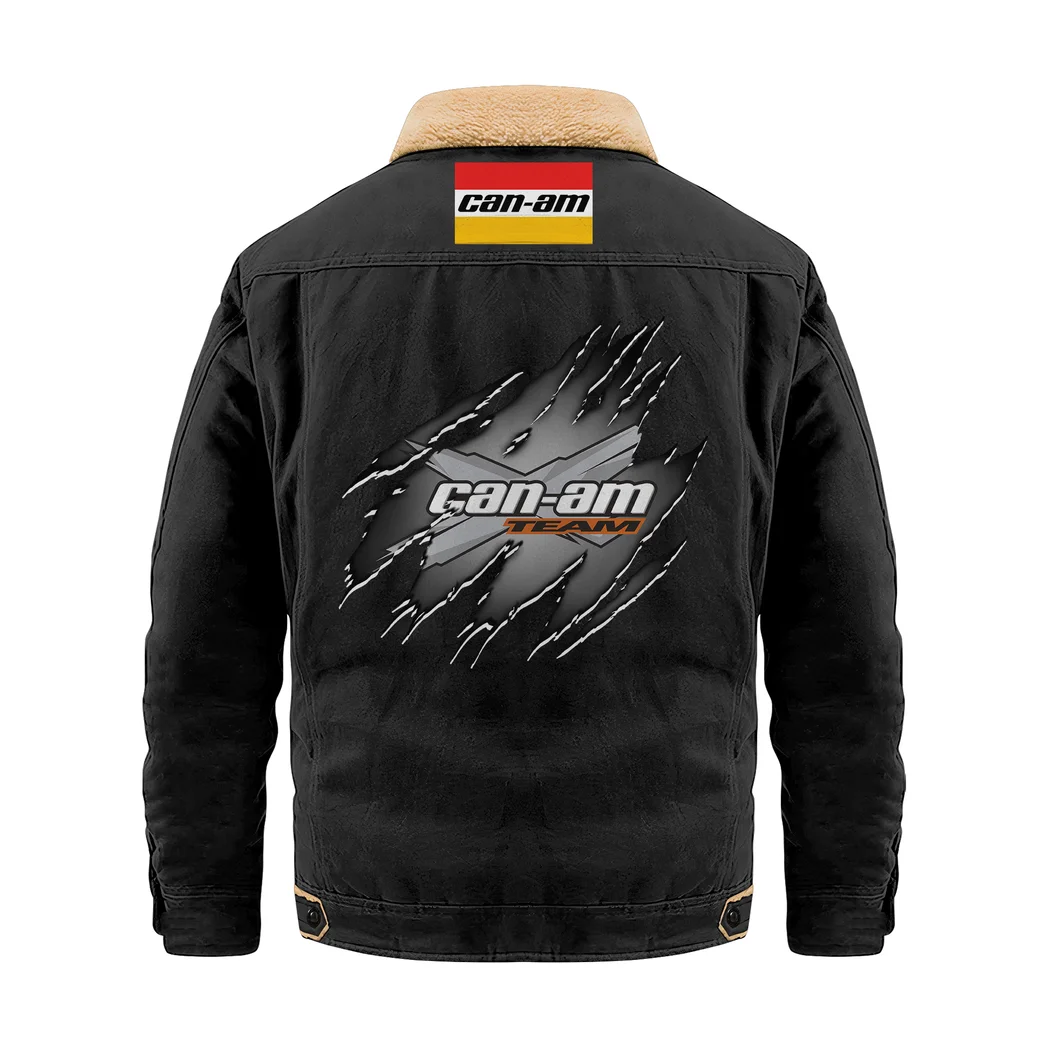 Recreational Quad Jacket Fur Collar Fleece, Motorcycle Fan Warm Jacket HVN1383CA - Black - Image 2