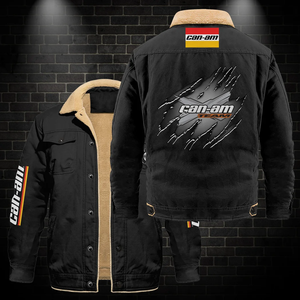 Recreational Quad Jacket Fur Collar Fleece, Motorcycle Fan Warm Jacket HVN1383CA - Black - Image 3