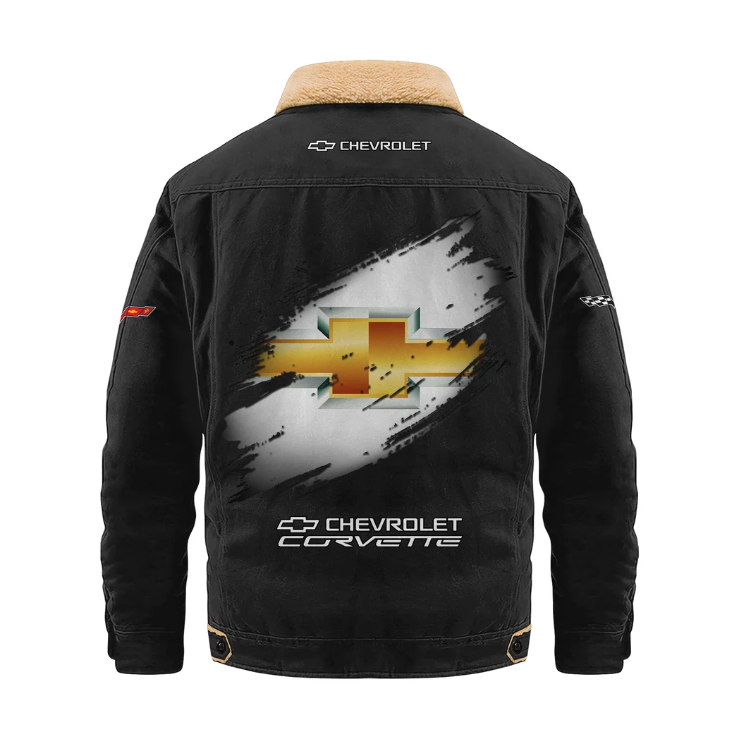 Sports Car Jacket Fur Collar Fleece, Cozy Car Culture Jacket HVN1397CC - Black - Image 3