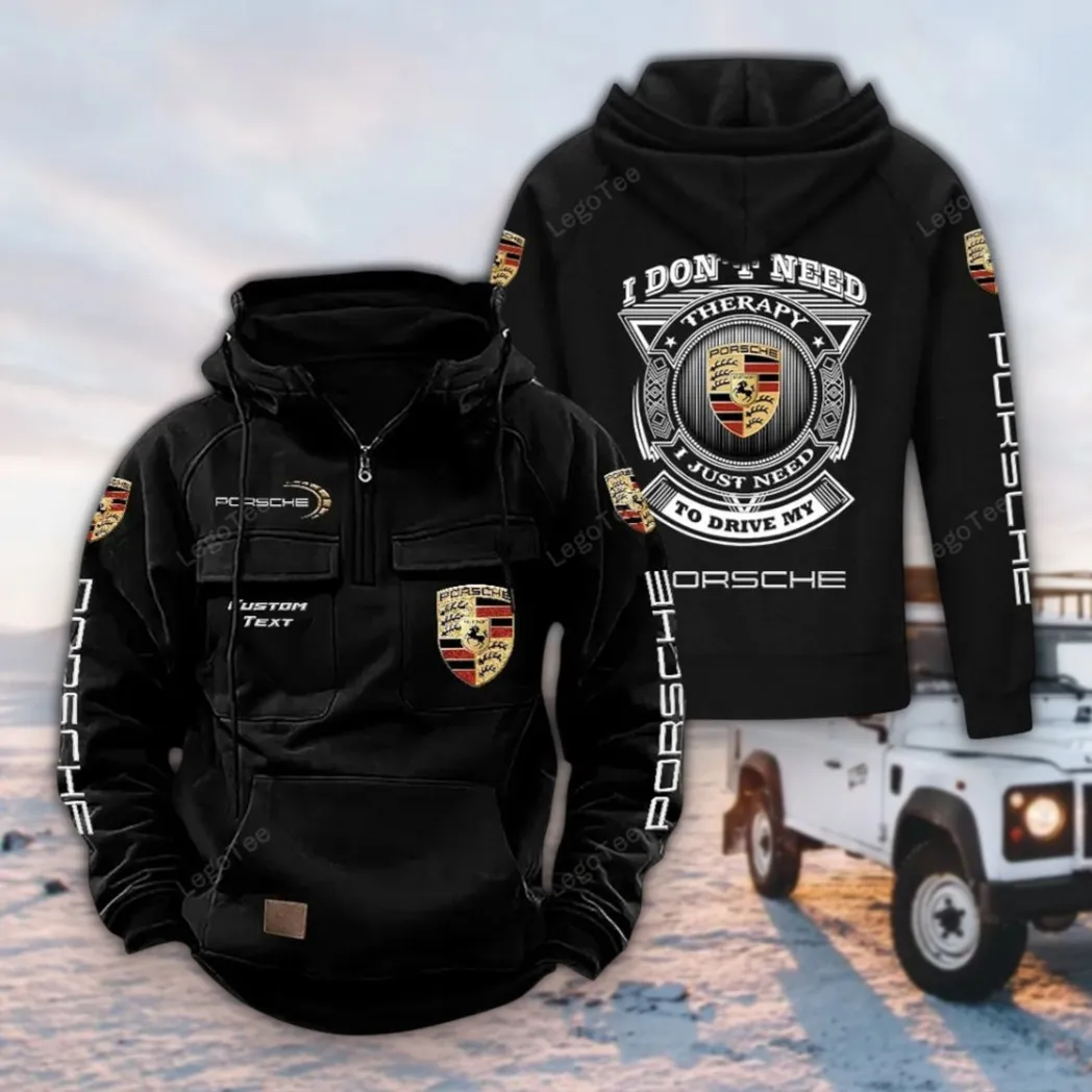 Racing-Inspired Vehicle Tactical Quarter Zip Hoodie, Exclusive Logo Hoodie For Car Enthusiasts CAR106 - Black