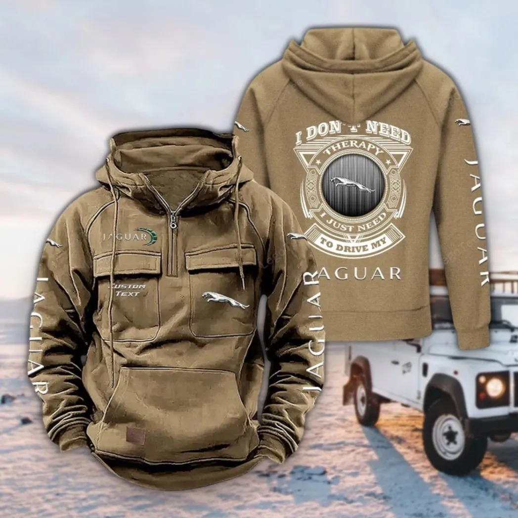Stylish Performance Car Tactical Quarter Zip Hoodie, Exclusive Logo Hoodie For Car Enthusiasts CAR106 - Khaki