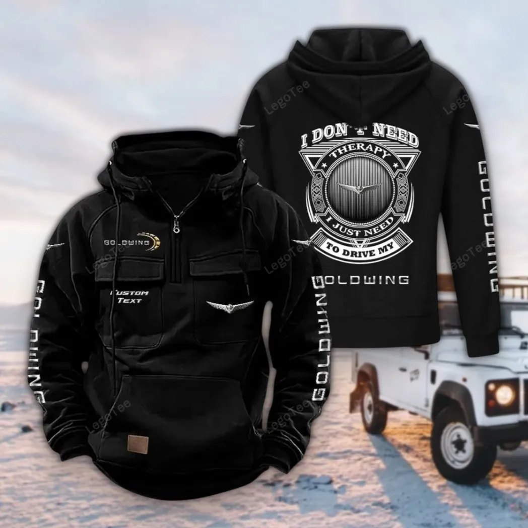 Two-Wheeler Tactical Quarter Zip Hoodie, Exclusive Logo Hoodie For Car Enthusiasts CAR106 - Black