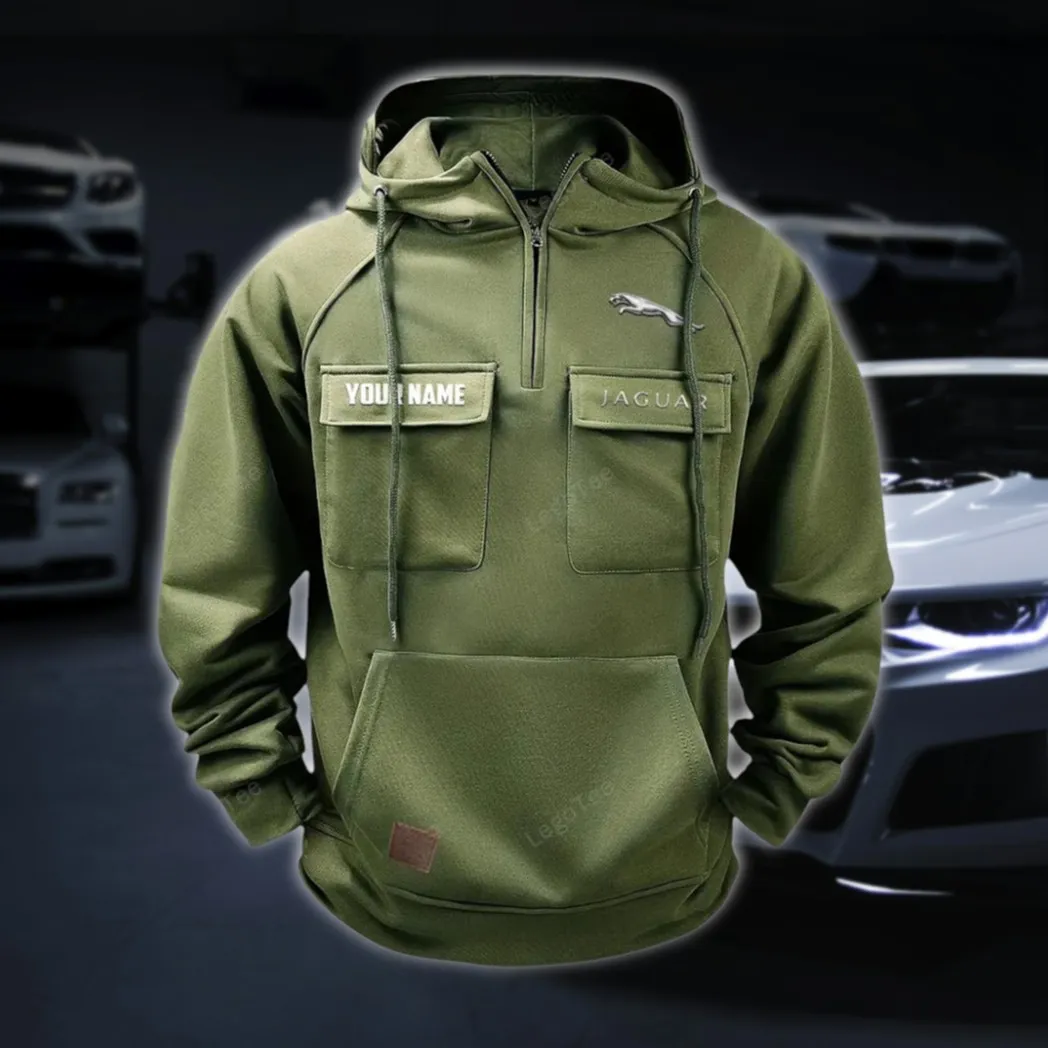 Sophisticated Car Tactical Quarter Zip Hoodie, Exclusive Logo Hoodie For Car Enthusiasts CAR109 - Army Green