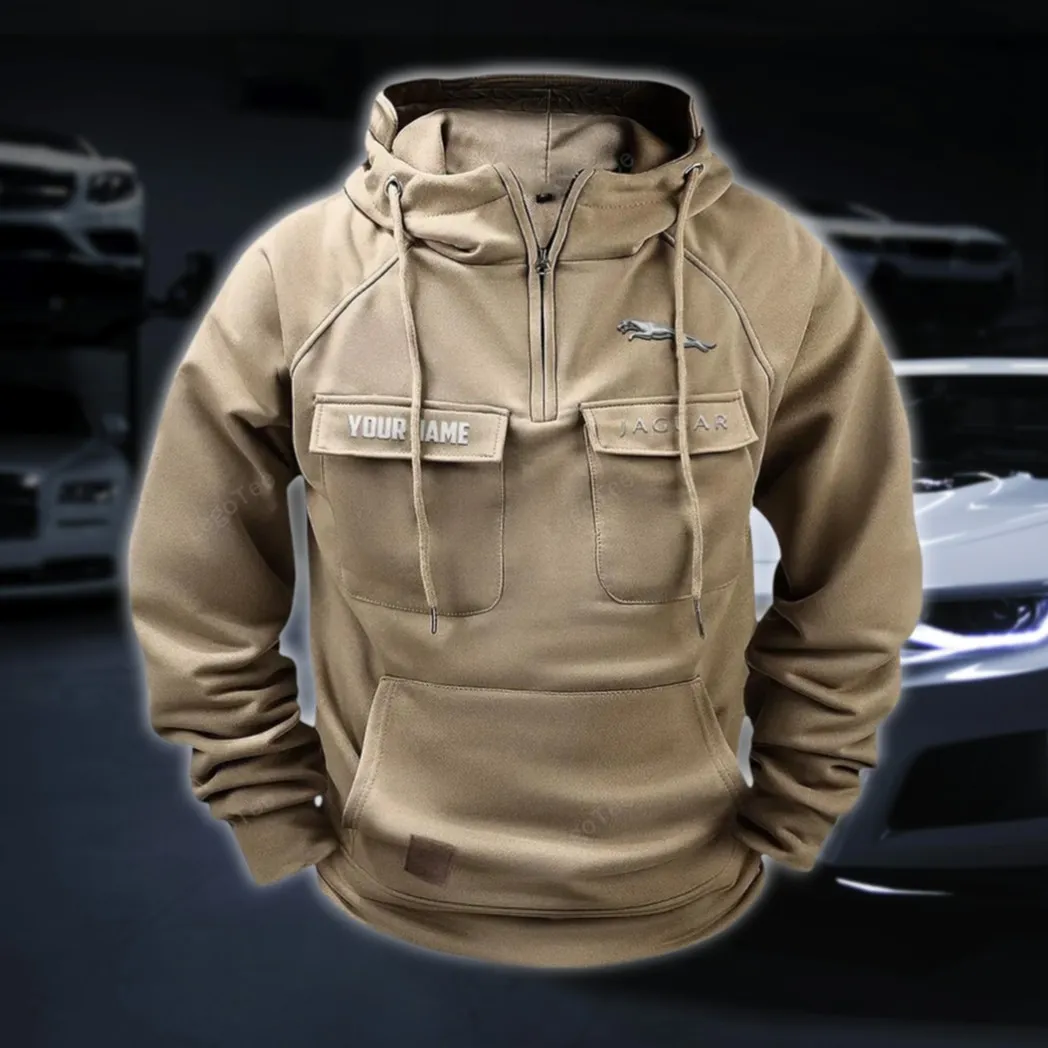 Sporty Sedan Tactical Quarter Zip Hoodie, Exclusive Logo Hoodie For Car Enthusiasts CAR109 - Khaki