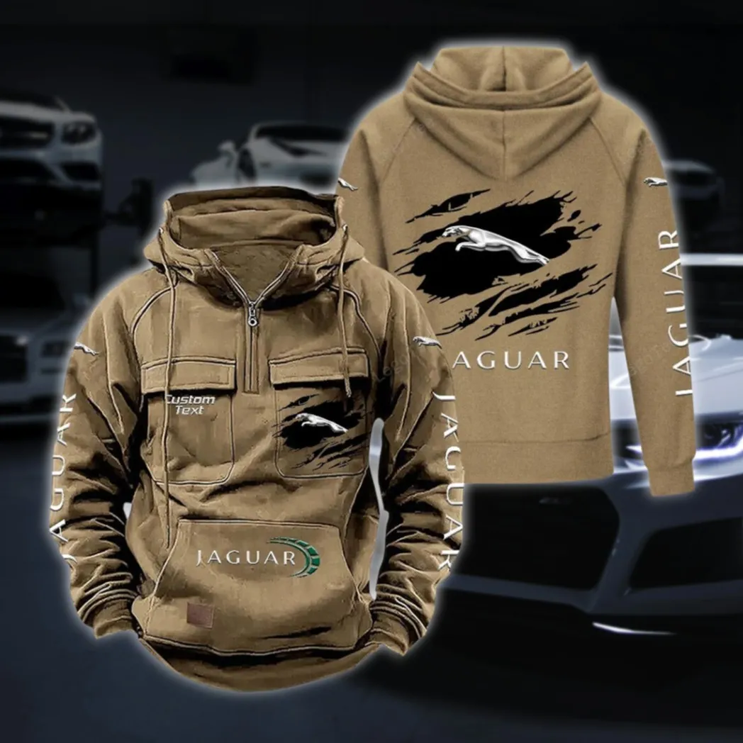Stylish Luxury Vehicle Tactical Quarter Zip Hoodie, Exclusive Logo Hoodie For Car Enthusiasts CAR122 - Khaki