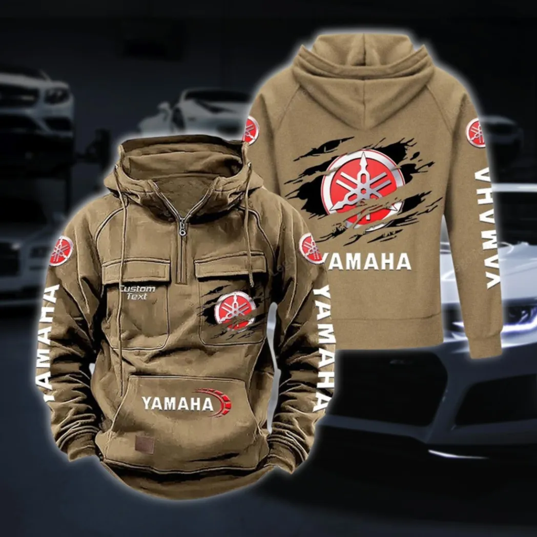 Touring Motorcycle Tactical Quarter Zip Hoodie, Exclusive Logo Hoodie For Car Enthusiasts CAR122 - Khaki