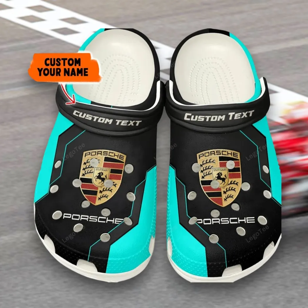 All Over Print Historic American Ride Clog, Automotive Lifestyle Inspired Shoes for Car Enthusiasts CAR140 - Cyan
