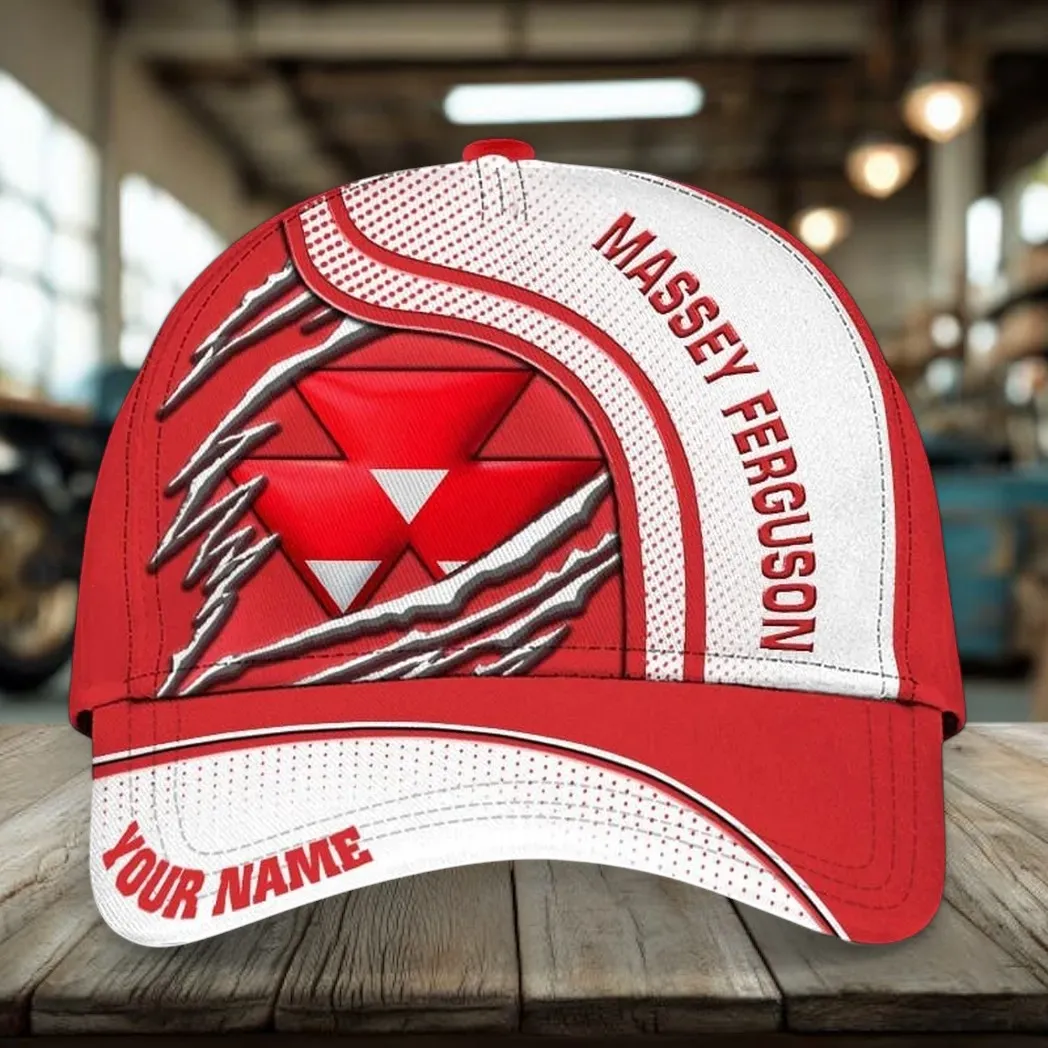 Red Farm Machine Classic Cap, Garage Crew Baseball Cap For Auto Owners CAR500 - White