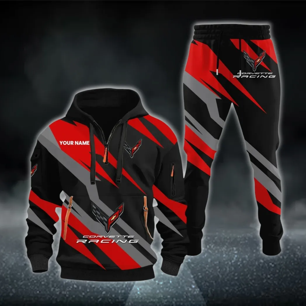 Sports Icon Hoodie Half Zip x Sweatpants Set, 3D Printed Driver's Outfit CAR514100925003
