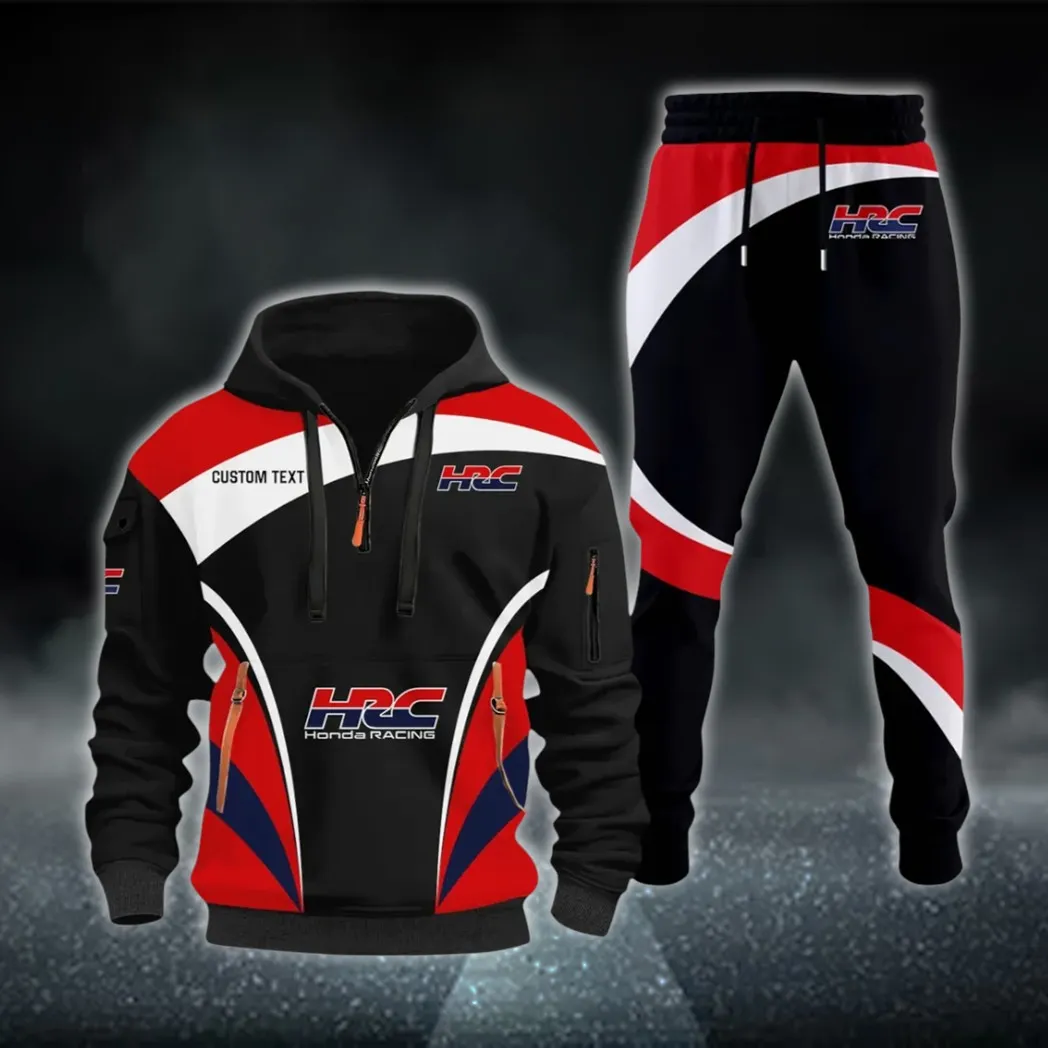 Racing Car Hoodie Half Zip x Sweatpants Set, 3D Printed Driver's Outfit CAR514100925005