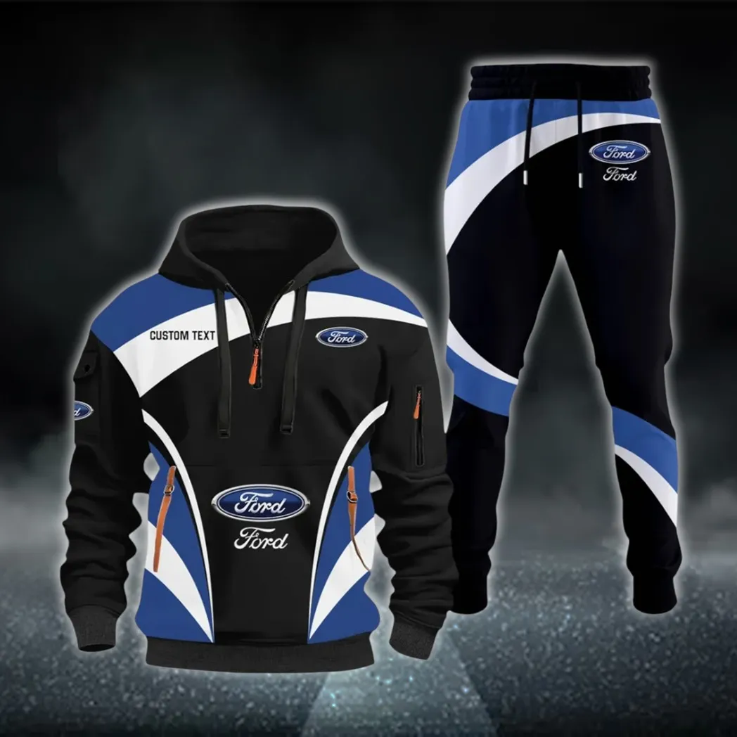 Vintage Ride Hoodie Half Zip x Sweatpants Set, All-Season Car Enthusiast Tracksuit CAR514100925014