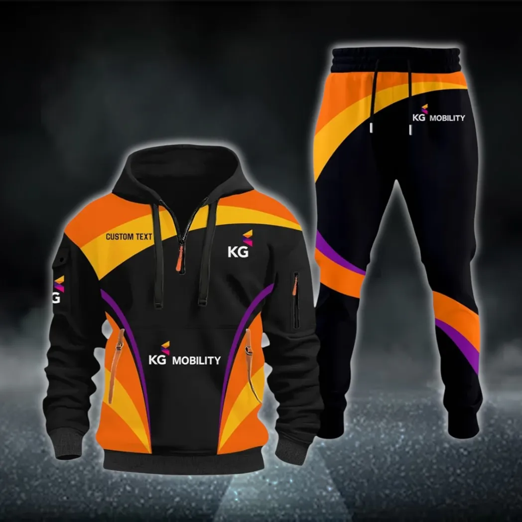 Racing Motor Hoodie Half Zip x Sweatpants Set, 3D Printed Driver's Outfit CAR514100925023