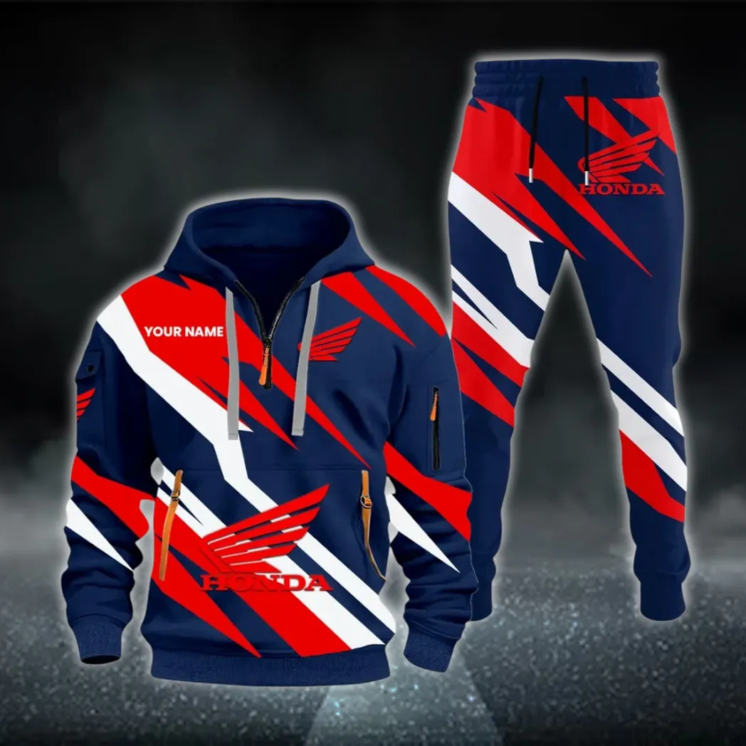 Adventure Motorbike Hoodie Half Zip x Sweatpants Set, Sporty Auto-Inspired Tracksuit CAR514100925044