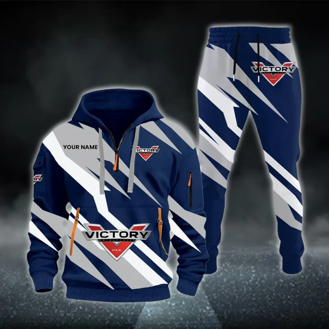 American V-Twin Hoodie Half Zip x Sweatpants Set, Street-Ready Automotive Tracksuit CAR514100925045