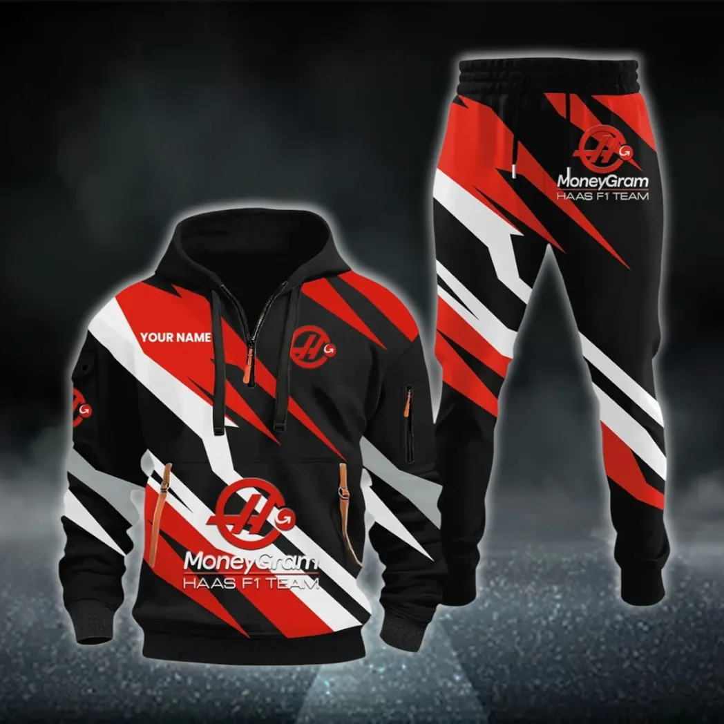 Racing Car Hoodie Half Zip x Sweatpants Set, Custom Motorcycle Hoodie Set CAR514100925046