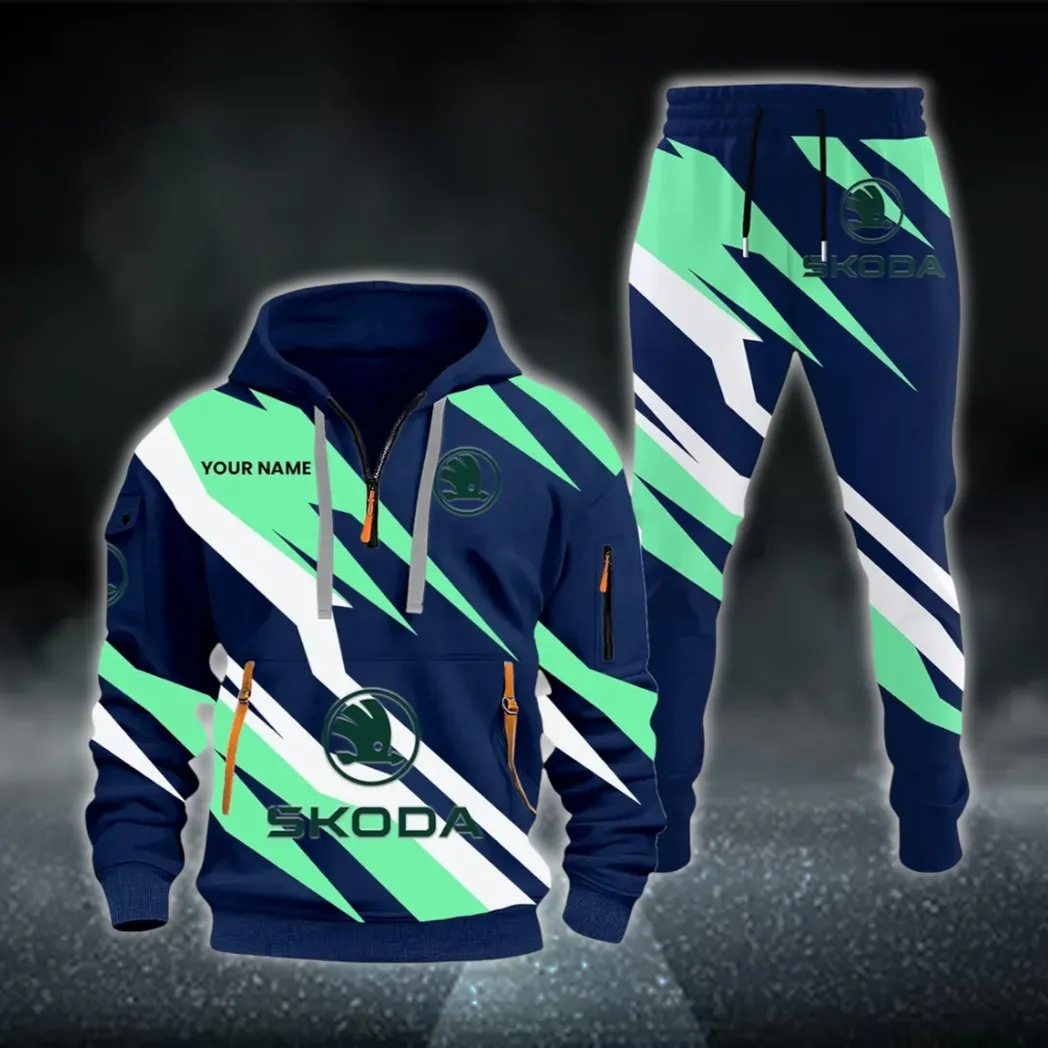 City-Friendly Automobile Hoodie Half Zip x Sweatpants Set, All-Season Car Enthusiast Tracksuit CAR514100925059