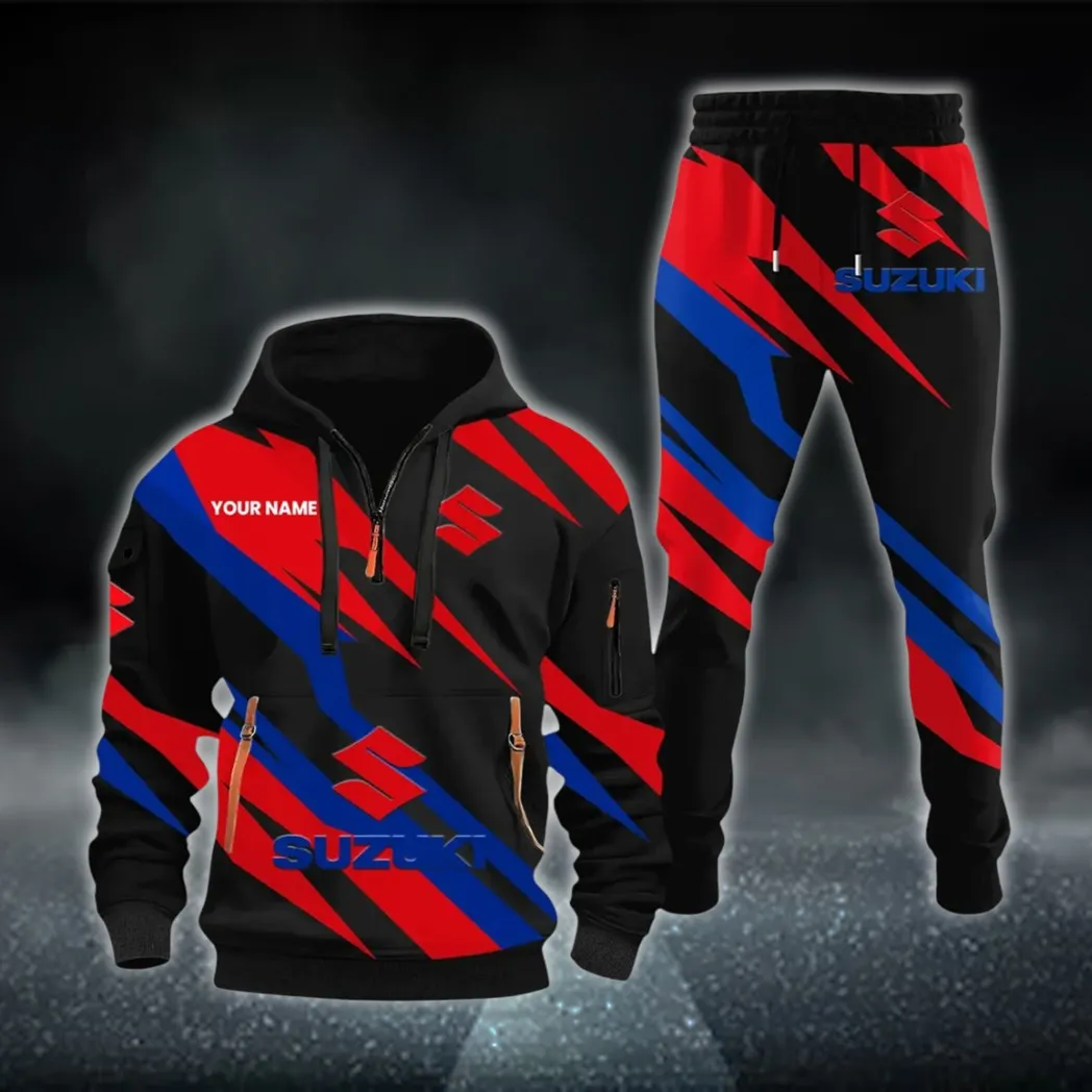 Superbike Hoodie Half Zip x Sweatpants Set, Custom Motorcycle Hoodie Set CAR514100925061
