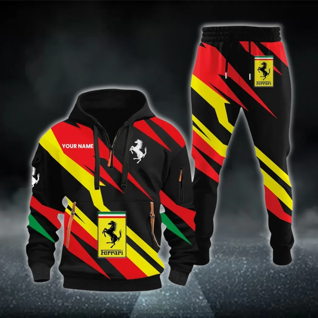 Track-Ready Sports Car Hoodie Half Zip x Sweatpants Set, Custom Motorcycle Hoodie Set CAR514100925062