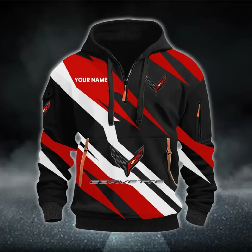 American Supercar Hoodie Half Zip 3D Print, Sporty Urban Look Hoodie CAR514100925072