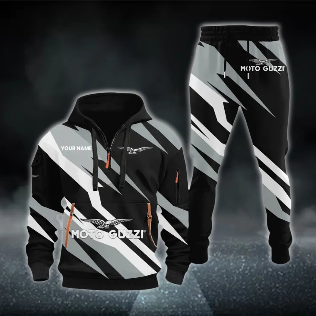 Historic Motorcycle Brand Hoodie Half Zip x Sweatpants Set, Performance Drive Hoodie Combo CAR514100925088