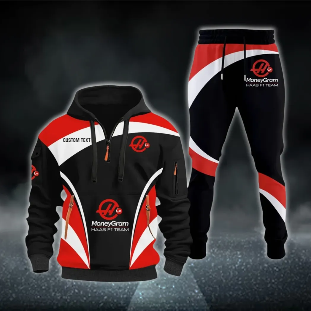 Racing Car Hoodie Half Zip x Sweatpants Set, 3D Printed Driver's Outfit CAR514100925090