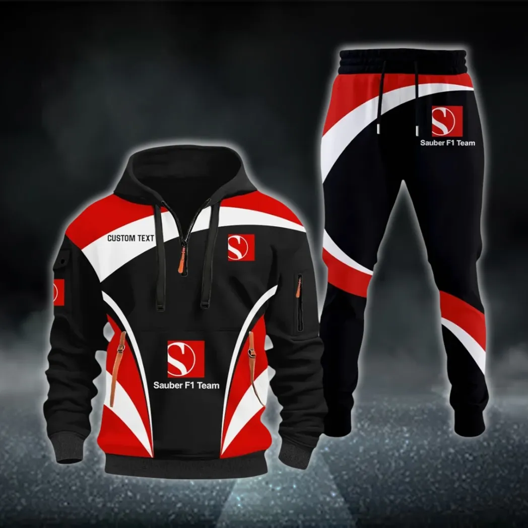 Racing Motor Hoodie Half Zip x Sweatpants Set, Street-Ready Automotive Tracksuit CAR514100925092