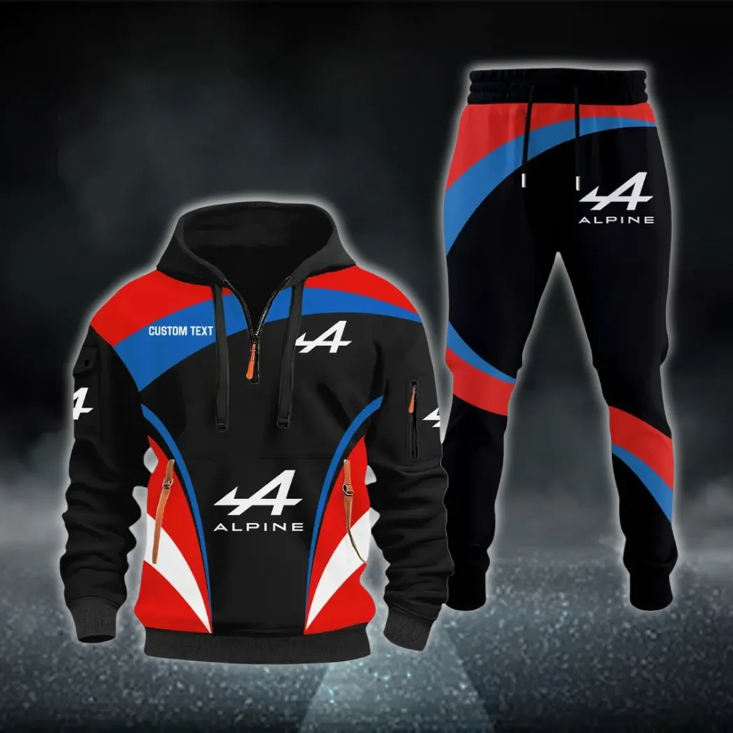 Sports Car Hoodie Half Zip x Sweatpants Set, Sporty Auto-Inspired Tracksuit CAR514100925096