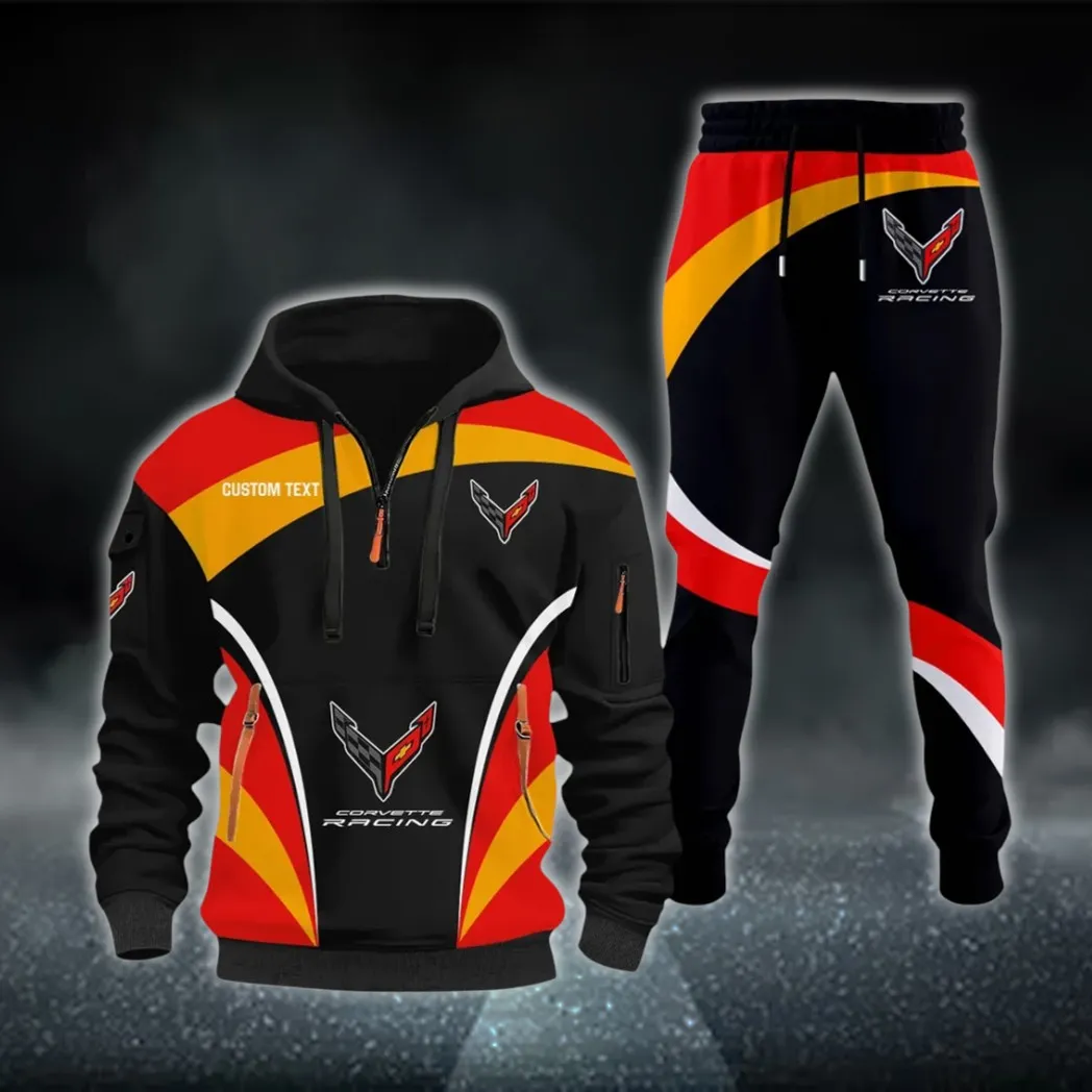 V8 Power Hoodie Half Zip x Sweatpants Set, Custom 3D Automotive Tracksuit Set CAR514100925103