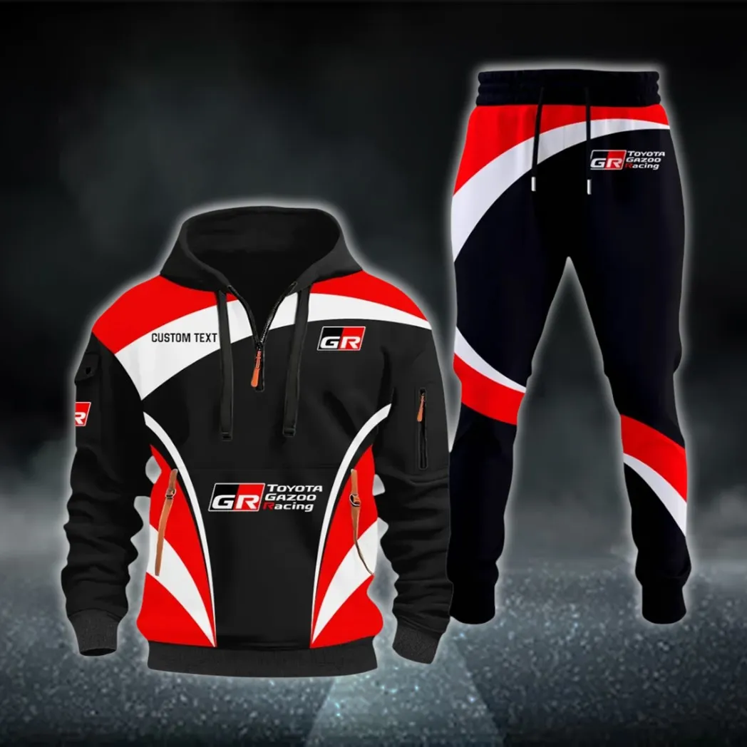 Racing Car Hoodie Half Zip x Sweatpants Set, 3D Car Culture Hoodie Set CAR514100925108
