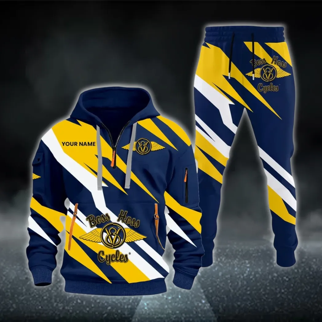 Touring Chopper Hoodie Half Zip x Sweatpants Set, Automotive Streetwear Hoodie Set CAR514100925129