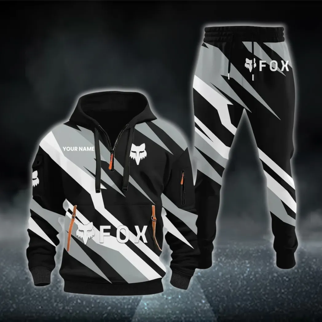 Racing Car Hoodie Half Zip x Sweatpants Set, Custom 3D Automotive Tracksuit Set CAR514100925134