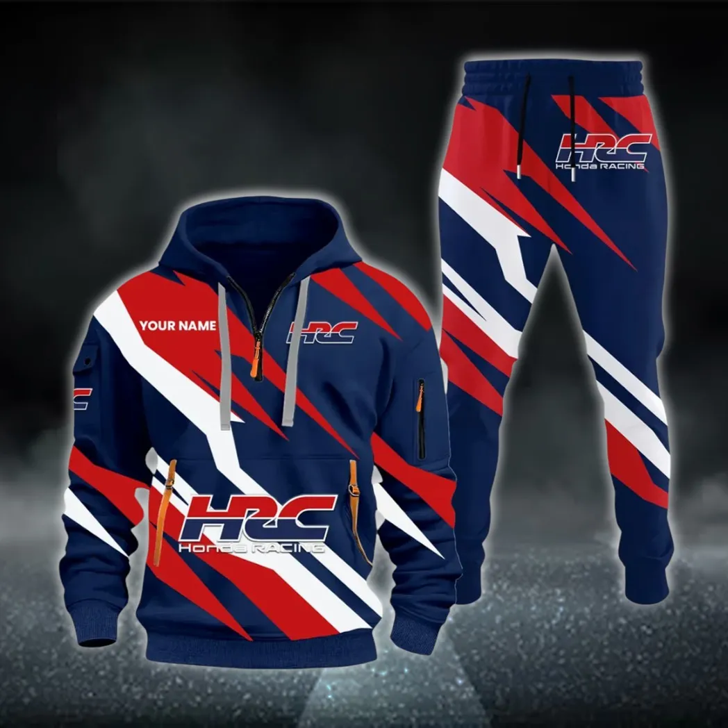 Racing Car Hoodie Half Zip x Sweatpants Set, Road-Ready Hoodie and Jogger Set CAR514100925138