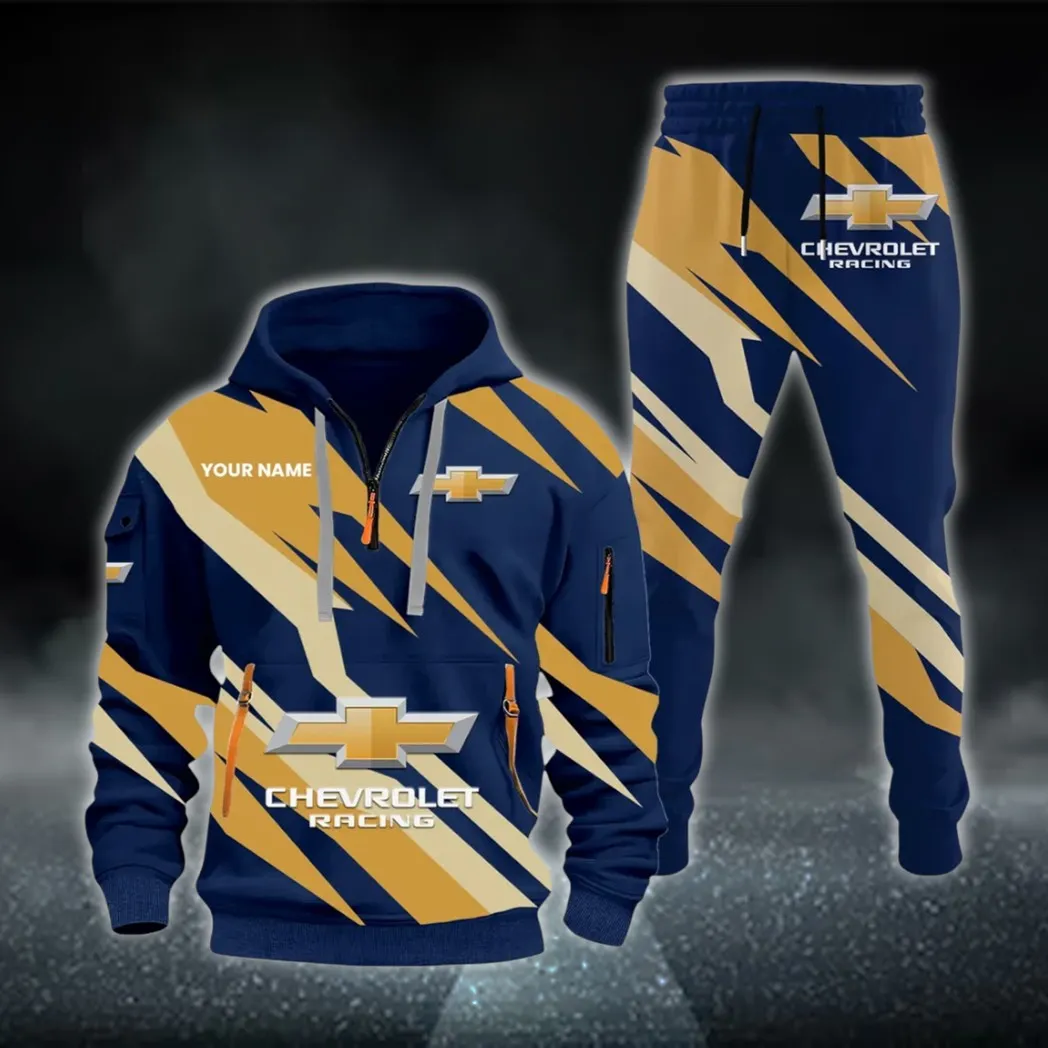 Classic Roadster Hoodie Half Zip x Sweatpants Set, 3D Car Culture Hoodie Set CAR514100925141