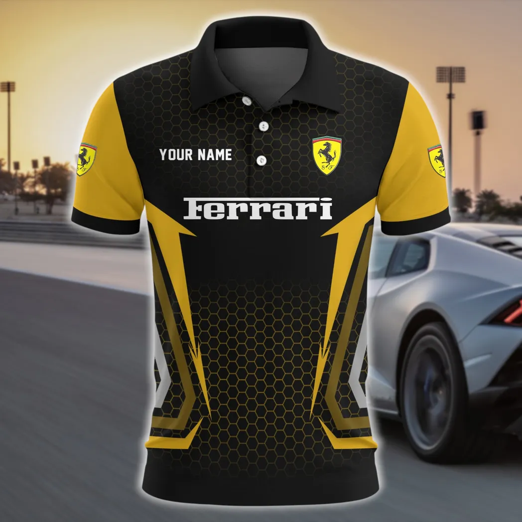 Sports Car Polo Shirt, Lightweight Streetwear Button Shirt CAR526 - Yellow