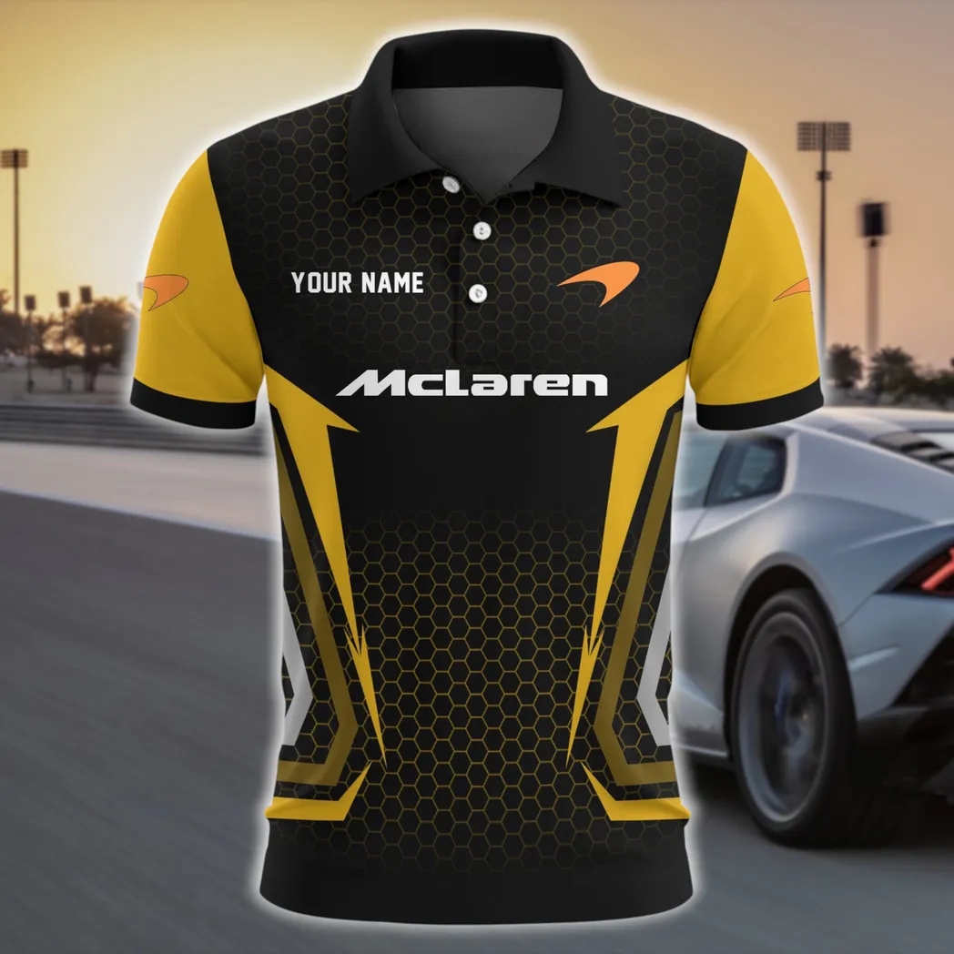 Track Monster Polo Shirt, Lightweight Streetwear Button Shirt CAR526 - Yellow