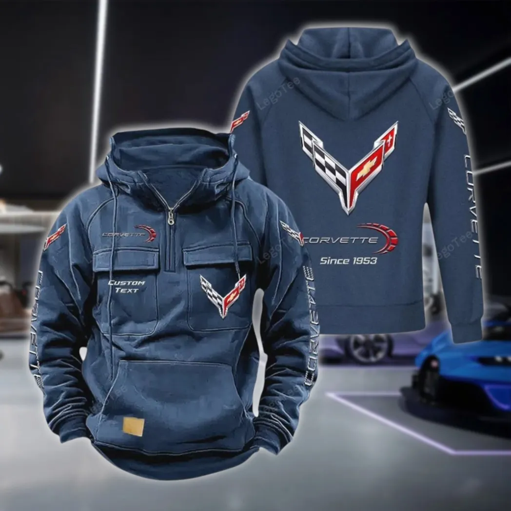 Classic Sports Coupe Tactical Quarter Zip Hoodie, Exclusive Logo Hoodie For Car Enthusiasts CAR960 - Dark Blue