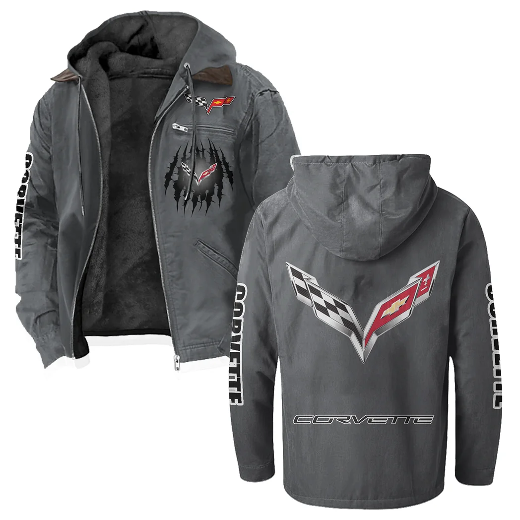 Racing Classic Flannel Hoodie, Biker Spirit Hoodie HVN1328CO - Gray