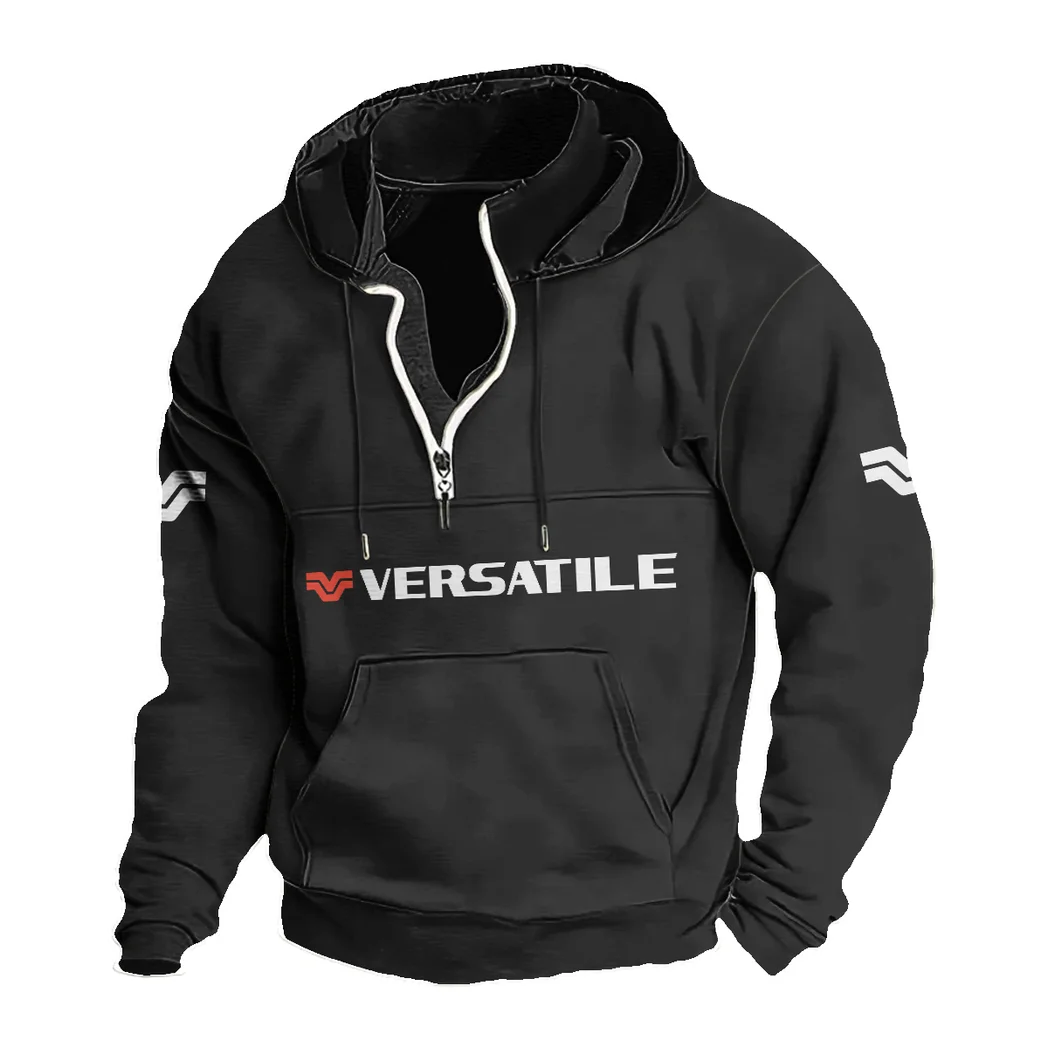Agricultural Tractor Casual Stand Up Collar Hoodie, Gearhead Stand Collar Hoodie HVN1397VE - Black