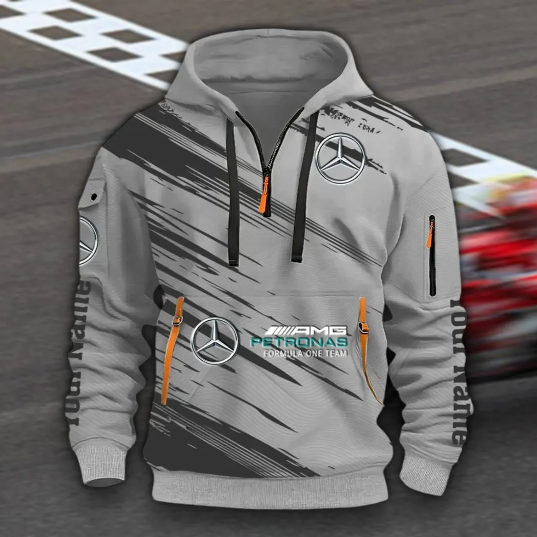 Racing Spirit Hoodie Half Zip 3D, Rugged Casual Hoodie CAR514 - Gray