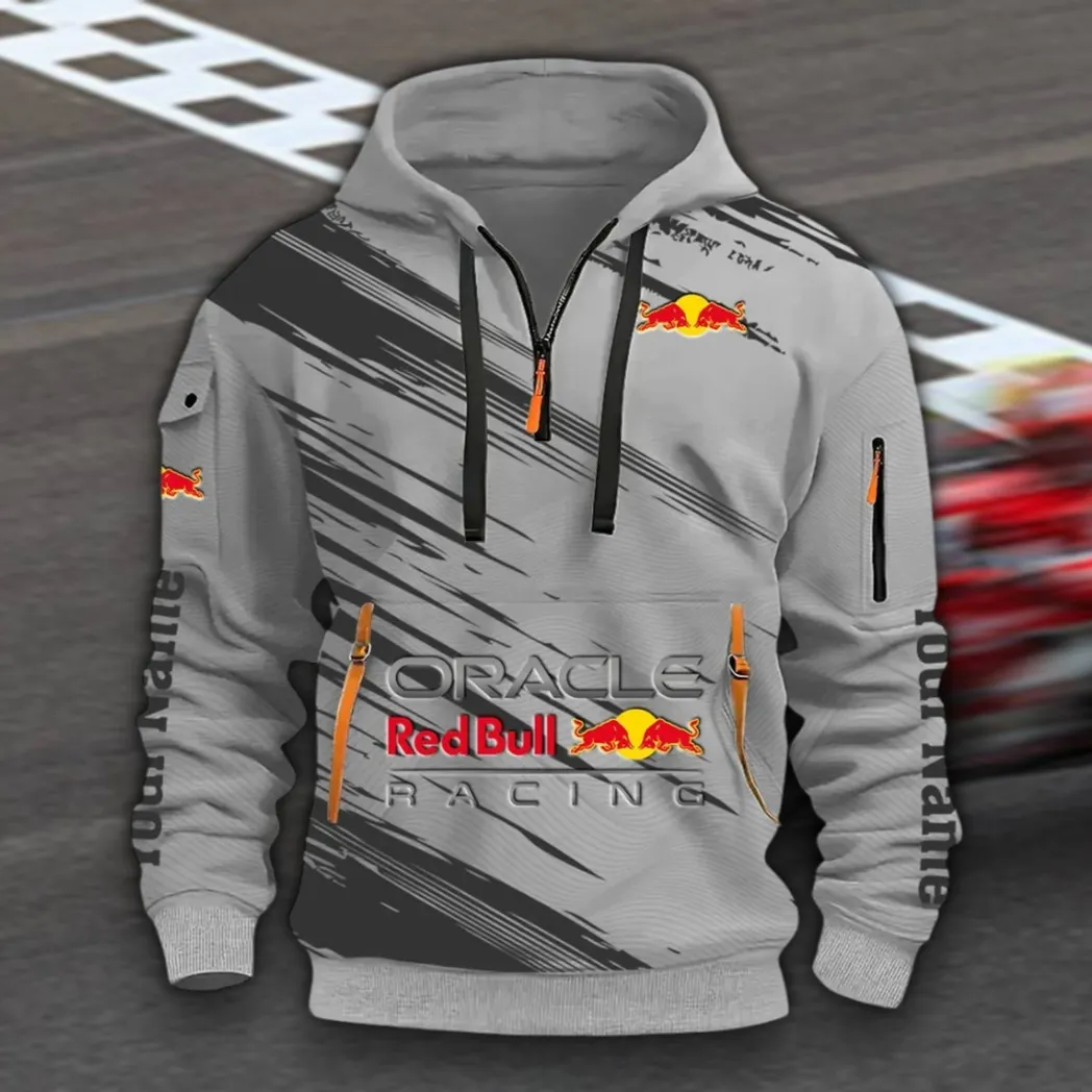 Racing Auto Hoodie Half Zip 3D, Sporty & Casual Everyday Wear Hoodie CAR514 - Gray