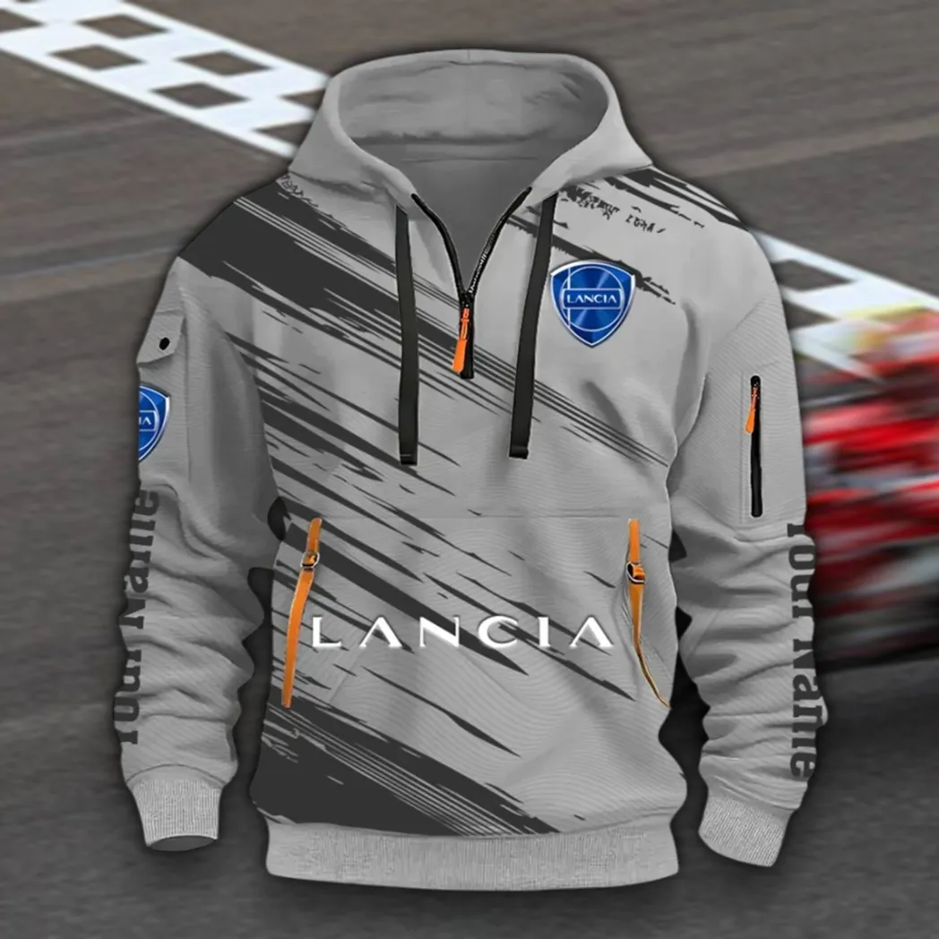 Retro Car Hoodie Half Zip 3D, Streetwear Casual Look Outfit CAR514 - Gray